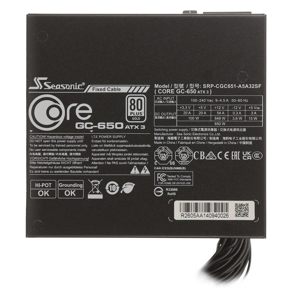 Блок питания ATX 650 W Seasonic CORE GC-650 ATX 3.1 — фото 4