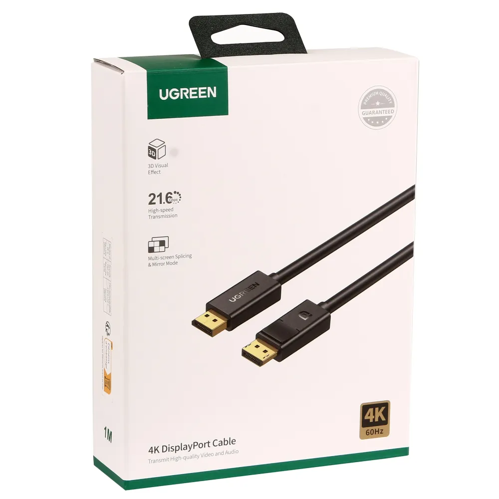 Кабель DisplayPort Ugreen DP102, 4K, 1m, BOX — фото 3